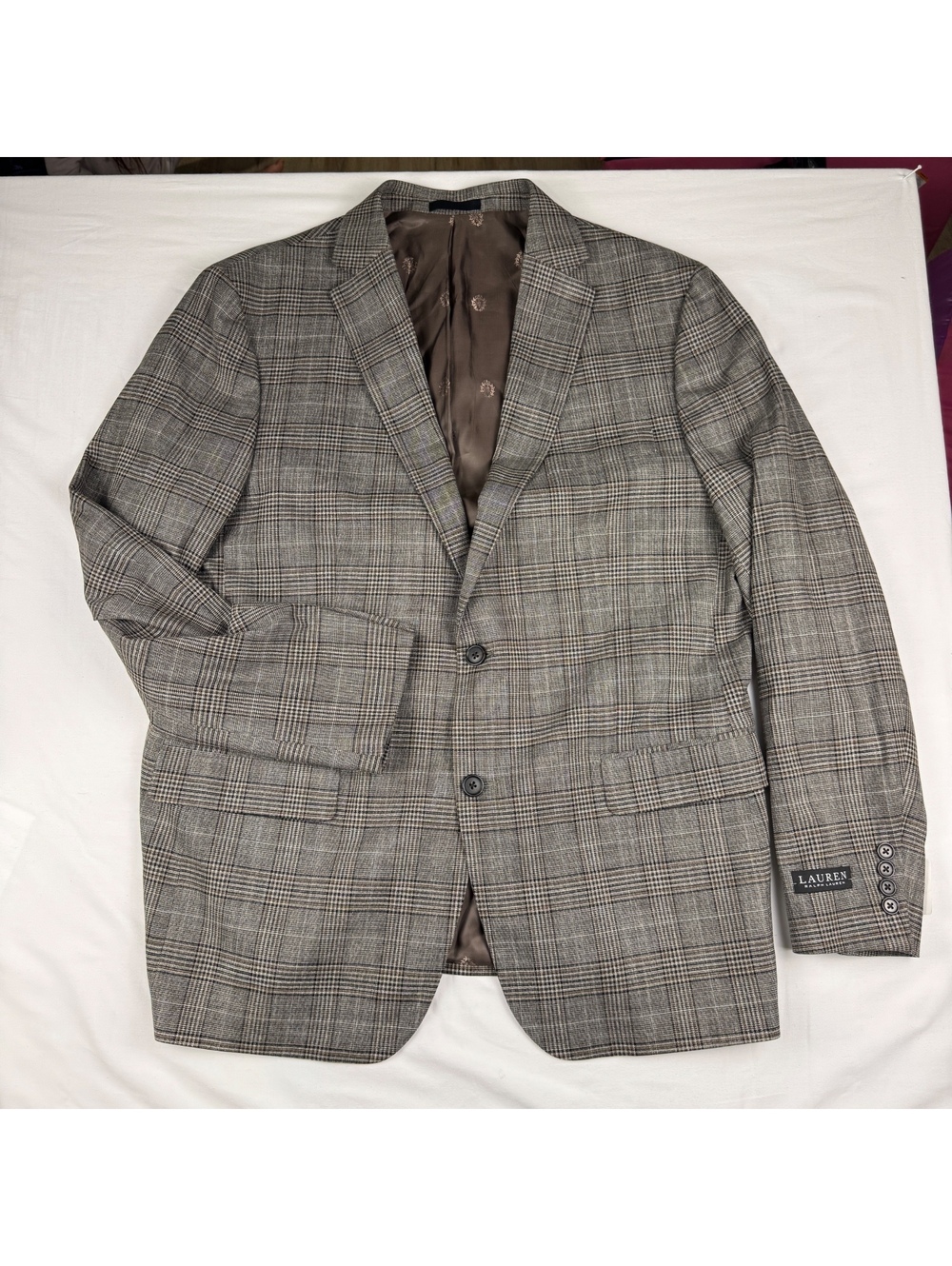 *NEW Lauren Ralph Lauren Men's Brown Plaid Sport Coat Blazer 46 Long Black Label